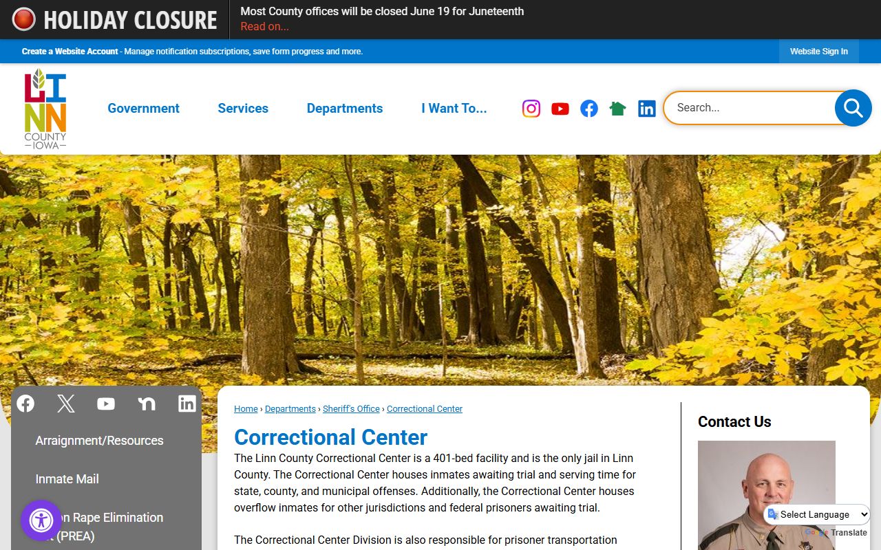 Official Linn County Correctional Center page with jail description and contact information