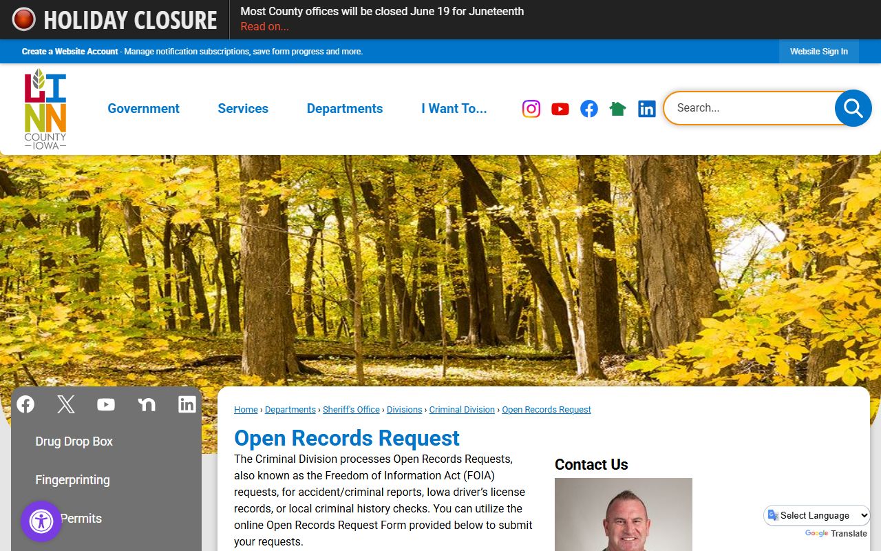 Linn County inmate population open records request form for booking records