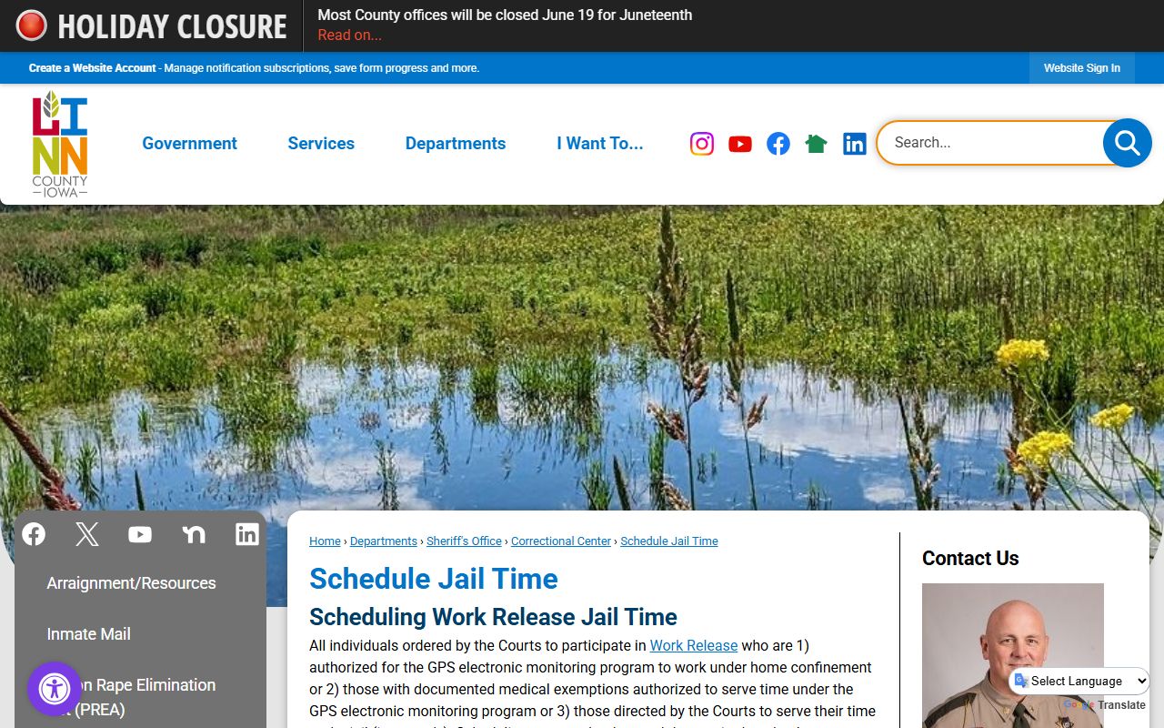Linn County schedule jail time page with surrender scheduling instructions