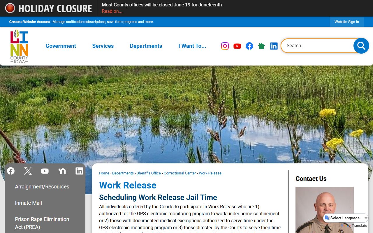Linn County work release page with scheduling deadline and fee details