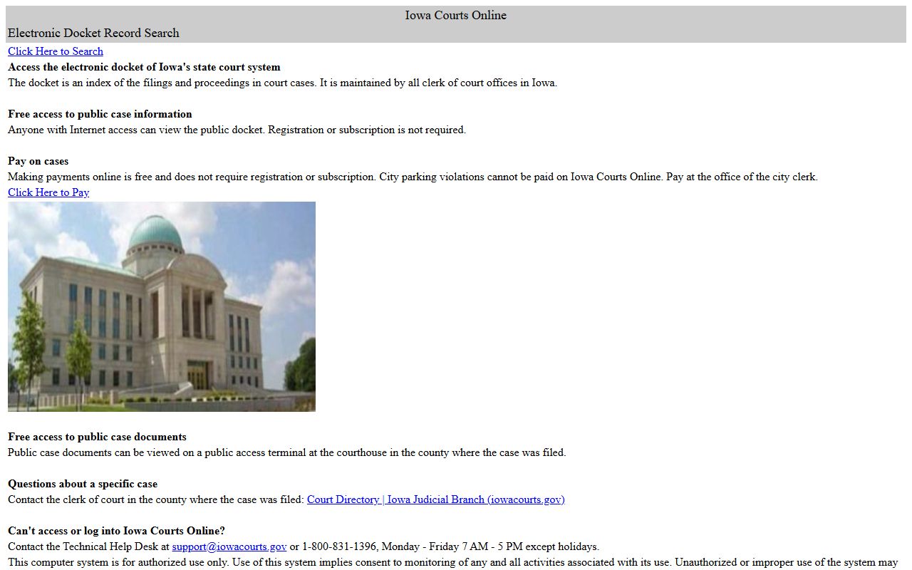 Iowa Courts Online search portal for post-arrest court docket lookup